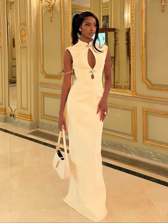 Vestido largo ajustado sin mangas con abertura en la boca de cerradura para mujer 2026