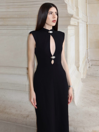 Vestido largo ajustado sin mangas con abertura en la boca de cerradura para mujer 2026