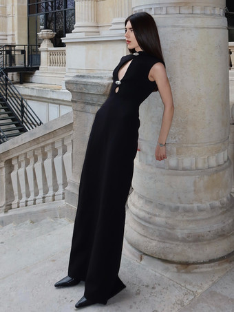 Vestido largo ajustado sin mangas con abertura en la boca de cerradura para mujer 2026