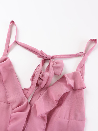 Vestido largo de sirena fruncido con espalda descubierta y volantes de roseta para mujer 2026