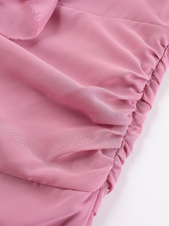 Vestido largo de sirena fruncido con espalda descubierta y volantes de roseta para mujer 2026