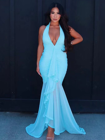 ディープVネックホルターネックルーシュボディコンマキシパーティードレス（レディース）2026