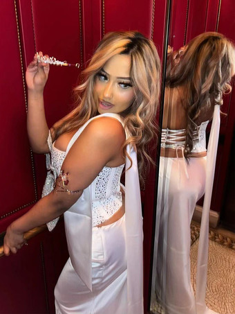 ラインストーンレースアップバックコルセットとロングスカートのパーティー2ピースセット（レディース用）2026