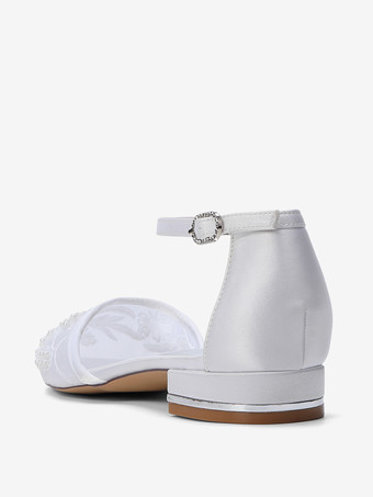 メッシュウェディングゲストシューズ ポインテッドトゥ ビーズフラットブライダルシューズ