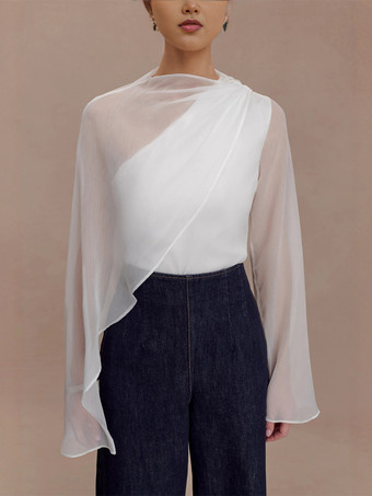アシンメトリーシフォンケープスリーブブラウス（レディース）2026