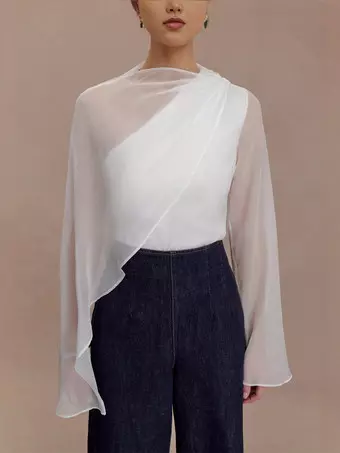 Asymmetric Chiffon Cape Sleeve Blouse For Women 2026 - Milanoo.com