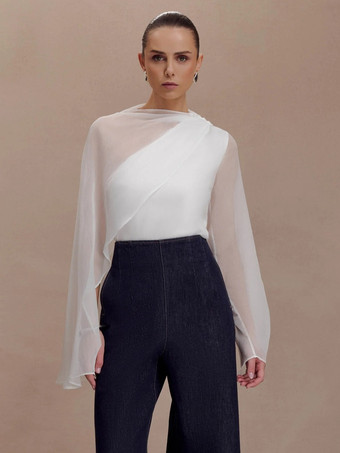 アシンメトリーシフォンケープスリーブブラウス（レディース）2026