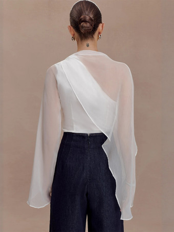 アシンメトリーシフォンケープスリーブブラウス（レディース）2026