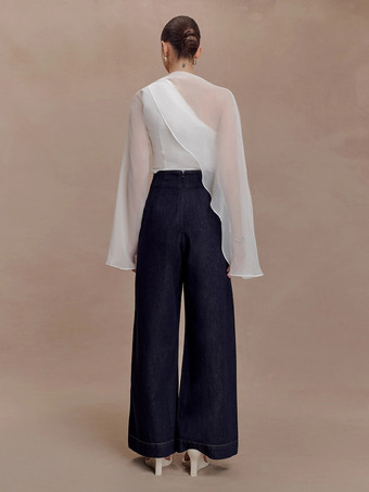 アシンメトリーシフォンケープスリーブブラウス（レディース）2026