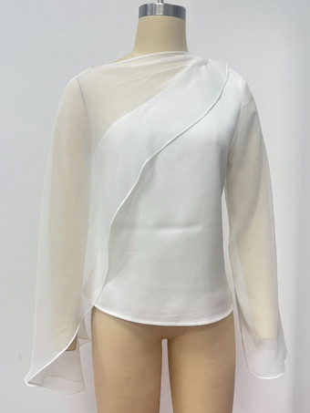 アシンメトリーシフォンケープスリーブブラウス（レディース）2026