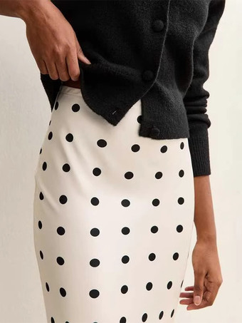 ドット柄レーストリム ハイウエスト ミディ丈 マーメイドスカート レディース 2026