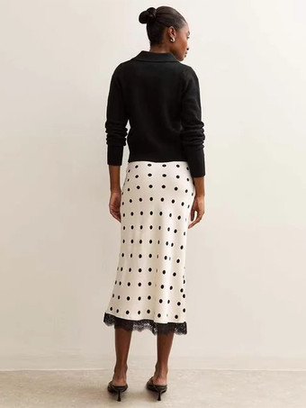 ドット柄レーストリム ハイウエスト ミディ丈 マーメイドスカート レディース 2026