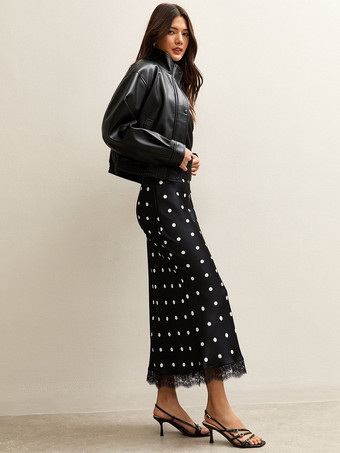 ドット柄レーストリム ハイウエスト ミディ丈 マーメイドスカート レディース 2026