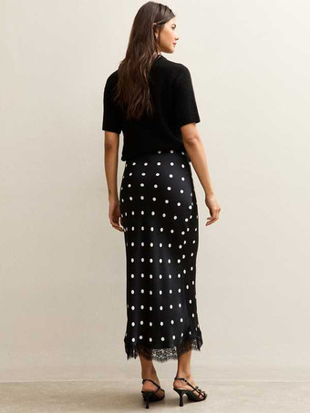 ドット柄レーストリム ハイウエスト ミディ丈 マーメイドスカート レディース 2026