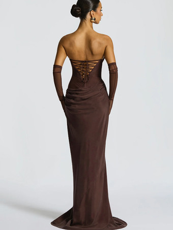 2026年レディース向け、スカーフ付き、ルーシュウエスト、スリムフィット、マーメイドマキシ丈プロムドレス