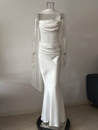 2026年レディース向け、スカーフ付き、ルーシュウエスト、スリムフィット、マーメイドマキシ丈プロムドレス