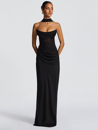 2026年レディース向け、スカーフ付き、ルーシュウエスト、スリムフィット、マーメイドマキシ丈プロムドレス