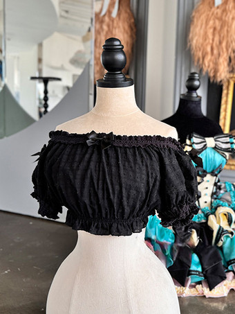 ブラック スイートベージュの半袖ポリエステルトップス