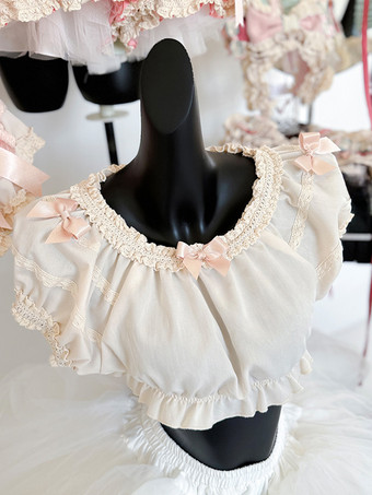 スイートベージュの半袖ポリエステルトップス