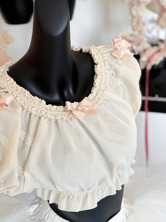 スイートベージュの半袖ポリエステルトップス