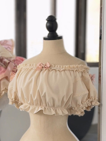 スイートベージュの半袖ポリエステルトップス