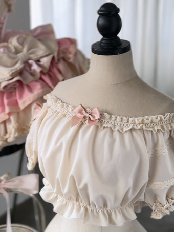 スイートベージュの半袖ポリエステルトップス