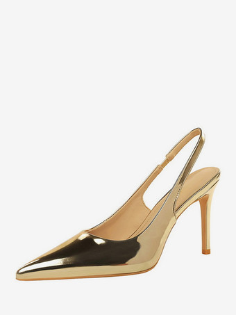 シルバーハイヒールパンプス レディース ポインテッドトゥ スリッポンパンプス