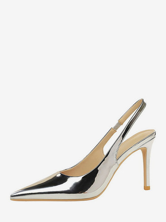 シルバー シルバーハイヒールパンプス レディース ポインテッドトゥ スリッポンパンプス