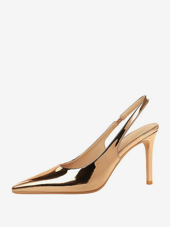 シルバーハイヒールパンプス レディース ポインテッドトゥ スリッポンパンプス