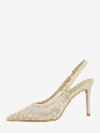 レースハイヒール レディース ポインテッドトゥ スリングバックパンプス