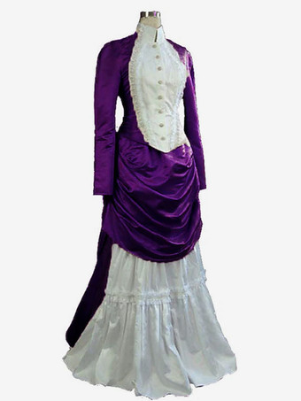 パープル アプリコット エドワード風ドレス 長袖 チュニック ヴィンテージドレス