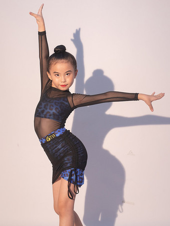 ラテンダンスドレス ブラック 女の子 大人用 シェイピングドレス メッシュ ヒョウ柄 ラテンダンスコスチューム