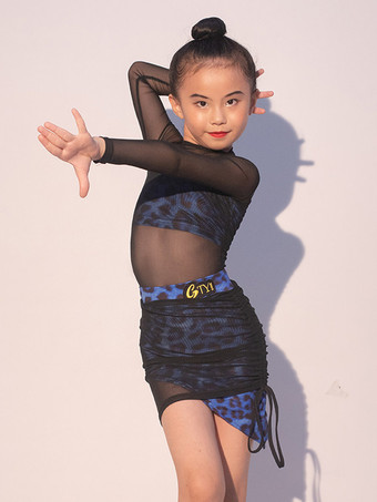 ラテンダンスドレス ブラック 女の子 大人用 シェイピングドレス メッシュ ヒョウ柄 ラテンダンスコスチューム