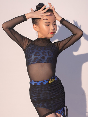 ラテンダンスドレス ブラック 女の子 大人用 シェイピングドレス メッシュ ヒョウ柄 ラテンダンスコスチューム