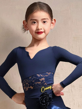 ラテンダンスドレス ダークネイビー 女の子用 長袖 シェイピング ポリエステル ラテンダンスコスチューム