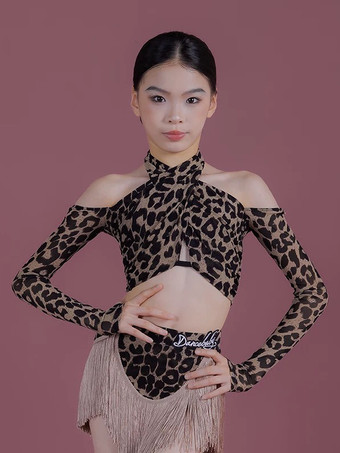 ラテンダンスコスチューム ブラック 女の子用 ポリエステル タッセルスカート 長袖トップ ラテンダンスコスチュームセット