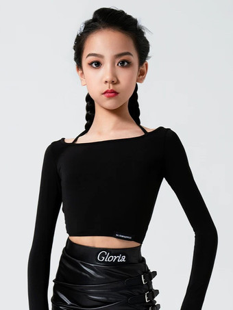 ラテンダンスコスチューム ブラック ガールズ ツーピースセット サイドバックル フェイクファースカート ラテンダンスコスチュームセット