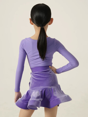 ラテンダンスドレス パープル ガールズ レディース 長袖 シェイピングドレス ラテンダンスドレス