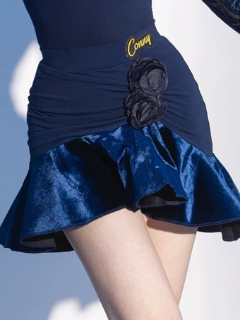 ラテンダンスコスチューム ダークネイビー レディース フリル ホルターネック セクシー シェイピング ウエスタンラテンダンサー ダンスウェア