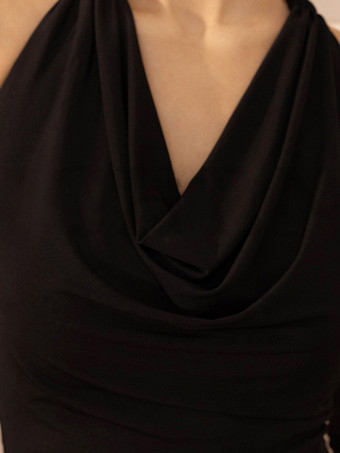 ラテンダンスドレス ブラック レディース フリル ホルターネック シェイピング ラテンダンスコスチューム