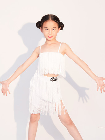 ホワイト ラテンダンスドレス ホワイトガールズフリンジラテンダンスウェアコスチューム