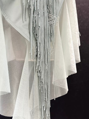 ラテンダンスコスチューム パステルブルー レディース ポリエステル フリンジ バックレス ラテンダンサー ダンスコスチューム