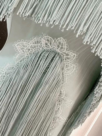 ラテンダンスコスチューム パステルブルー レディース ポリエステル フリンジ バックレス ラテンダンサー ダンスコスチューム