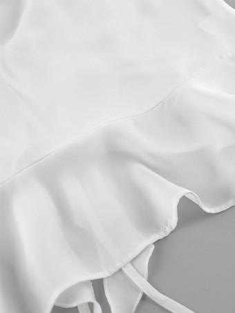 フリルトリムVネックフレアスリーブトップスとスモックウエストミニスカートのツーピースセット 2026