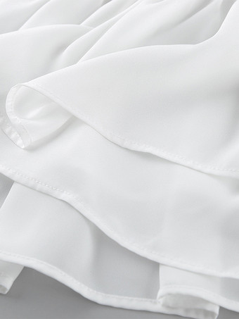 フリルトリムVネックフレアスリーブトップスとスモックウエストミニスカートのツーピースセット 2026