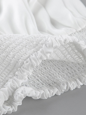 フリルトリムVネックフレアスリーブトップスとスモックウエストミニスカートのツーピースセット 2026