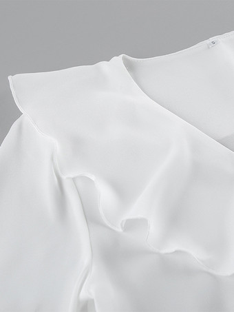 フリルトリムVネックフレアスリーブトップスとスモックウエストミニスカートのツーピースセット 2026