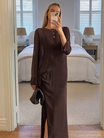 シースルーメッシュ 長袖 サイドタイ スリット マキシドレス カバーアップ レディース 2026