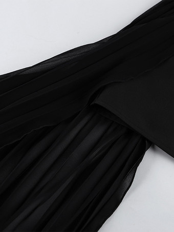 2026年レディース向け、アシンメトリープリーツドレープのストラップレスサマーミニドレス