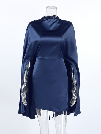 サテンケープスリーブハイネックボディコンミニドレス（レディース）2026